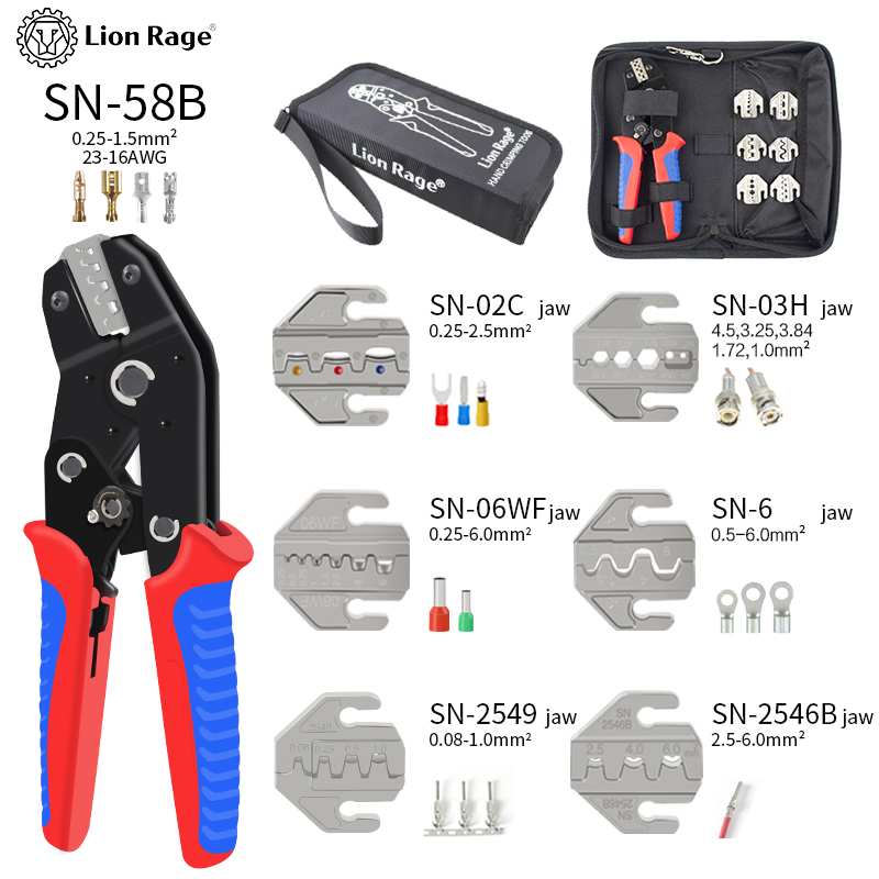 Automatic Wire Stripper Cutter - Ratelkrimptang SN-58B tangenset voor XH2.54/DuPont2.54/2.8/4.8/6.3/on-geïsoleerde/ferrule-terminaals (0,25-1,5