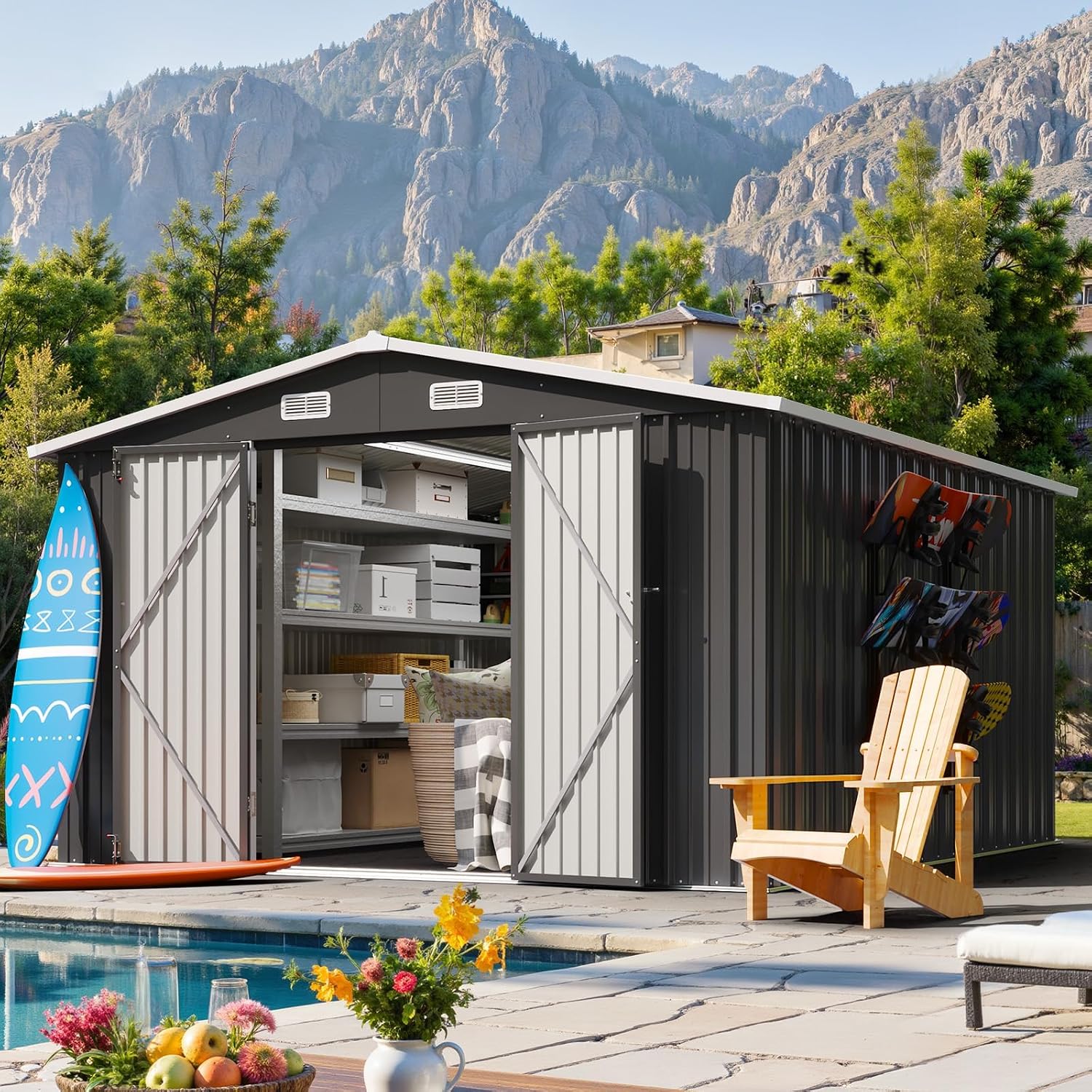 Garden Tools - 10x12FT Buitenberging Waterdichte Tuinwerkhuis, Op Maat