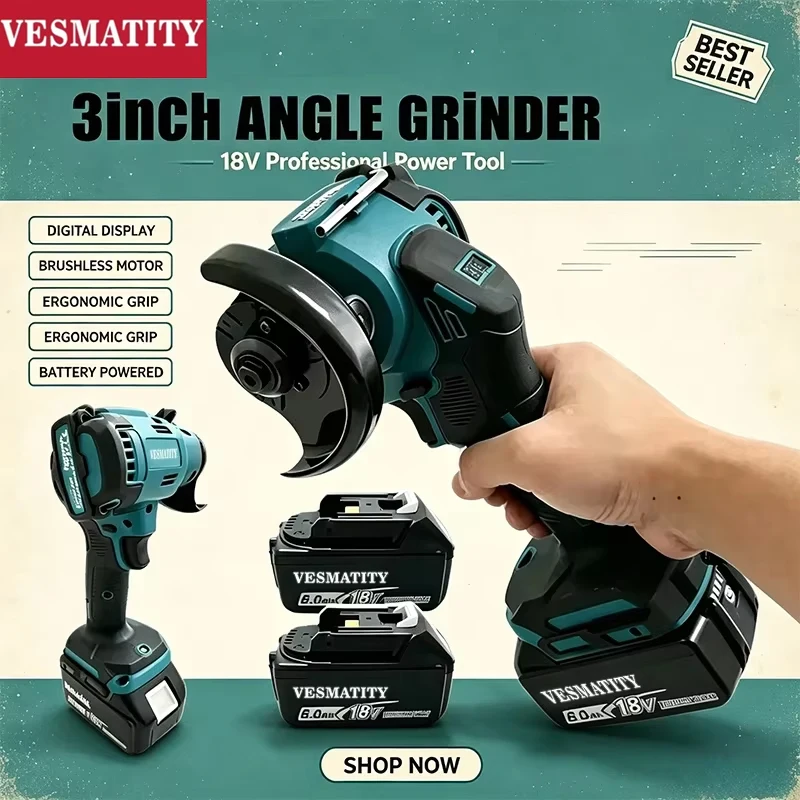 Brushless Angle Grinder Battery Powered - Digitale display, borstelloze mini-haakse slijpmachine, polijst-