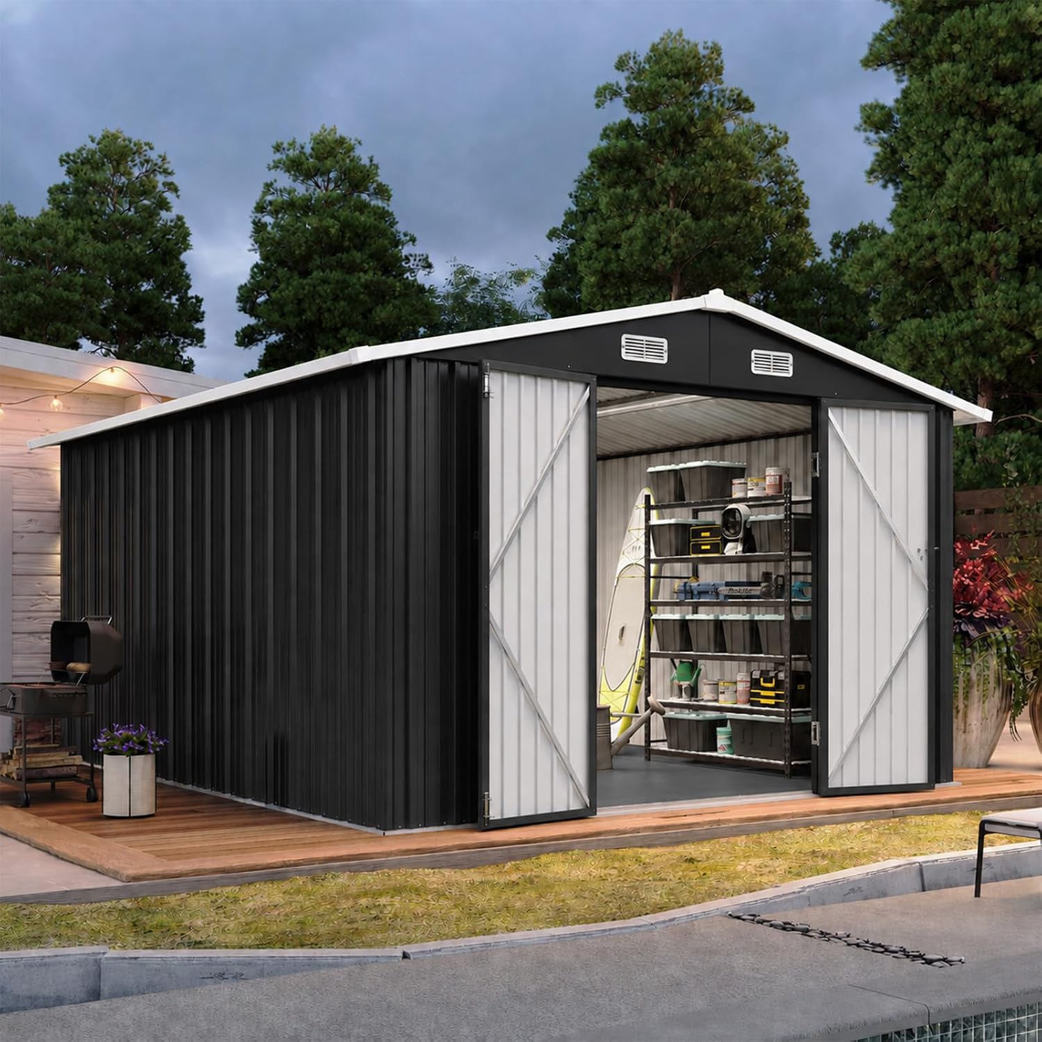 Garden Tools - 10x12FT metalen buitenshuisberging met vloer, gegalvaniseerde