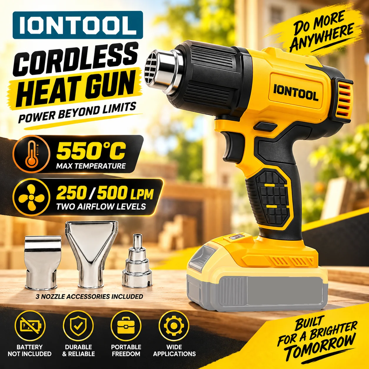 Cordless Heat Gun For Shrink Tubing - IONTOOL draadloze heteluchtpistool 550 ℃ voor